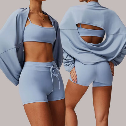 Elevate Your Workout with Our Eco-Friendly Women's Yoga Set - Quick Dry, Lightweight, and Breathable Long Sleeve Top with High Waist Shorts