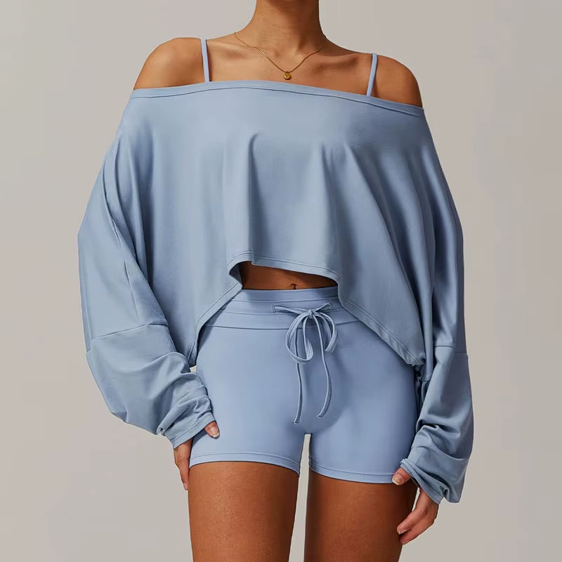 Elevate Your Workout with Our Eco-Friendly Women's Yoga Set - Quick Dry, Lightweight, and Breathable Long Sleeve Top with High Waist Shorts