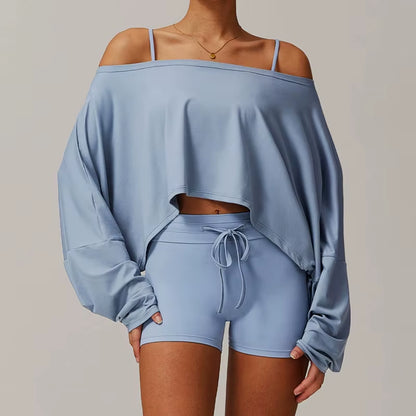 Elevate Your Workout with Our Eco-Friendly Women's Yoga Set - Quick Dry, Lightweight, and Breathable Long Sleeve Top with High Waist Shorts