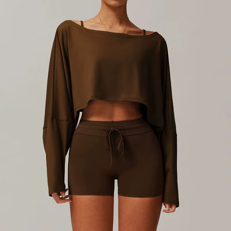 Elevate Your Workout with Our Eco-Friendly Women's Yoga Set - Quick Dry, Lightweight, and Breathable Long Sleeve Top with High Waist Shorts