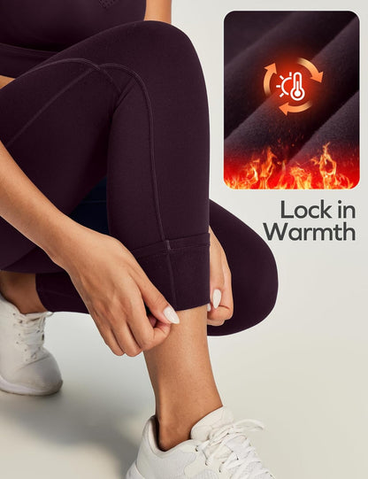 Fleece Lined Leggings Women Thermal Leggings for Women with Pockets High Waisted Winter Warm Tights Pants Clothes