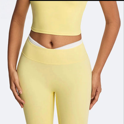 Factory Quick Dry High Elastic V Waist Compression Leggings Soft Tights Leggings for Women Lace-Up Contrast Color Sport Leggings