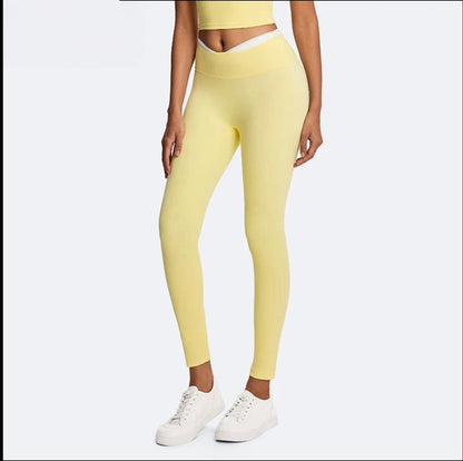 Factory Quick Dry High Elastic V Waist Compression Leggings Soft Tights Leggings for Women Lace-Up Contrast Color Sport Leggings