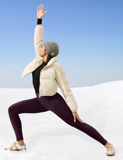 Fleece Lined Leggings Women Thermal Leggings for Women with Pockets High Waisted Winter Warm Tights Pants Clothes