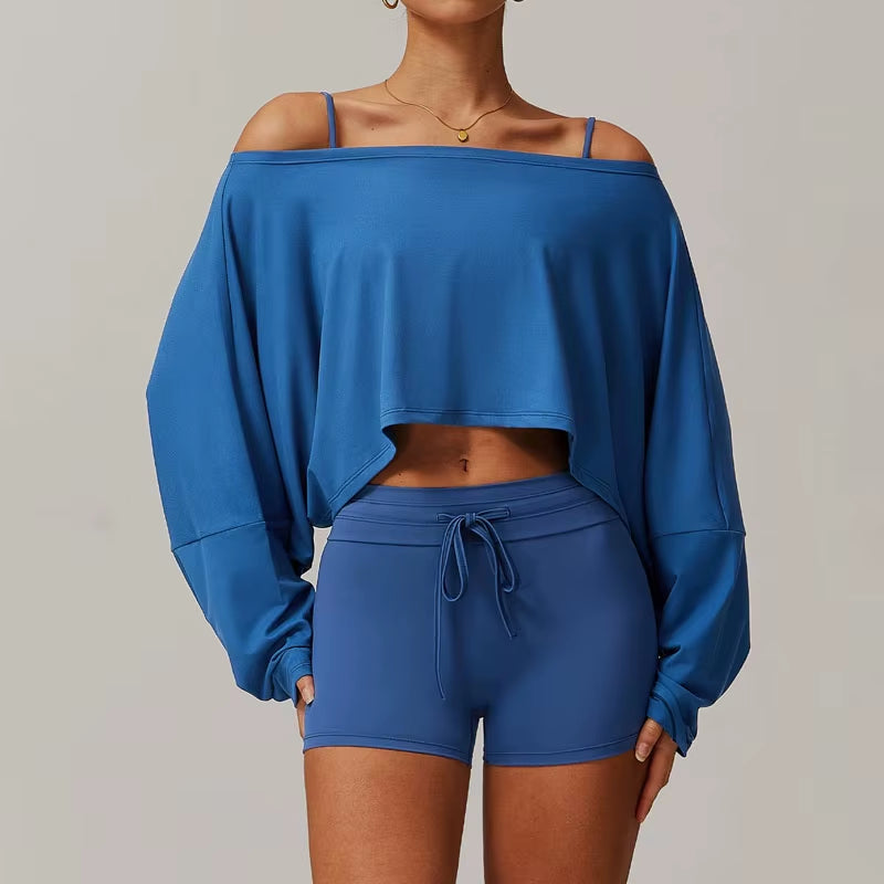 Elevate Your Workout with Our Eco-Friendly Women's Yoga Set - Quick Dry, Lightweight, and Breathable Long Sleeve Top with High Waist Shorts